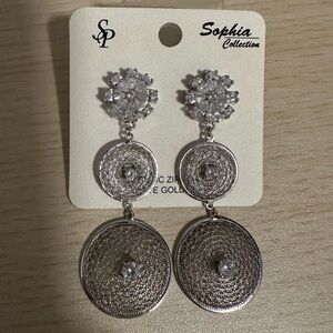 Sophia Collection Silver Crystal Dangle Earrings